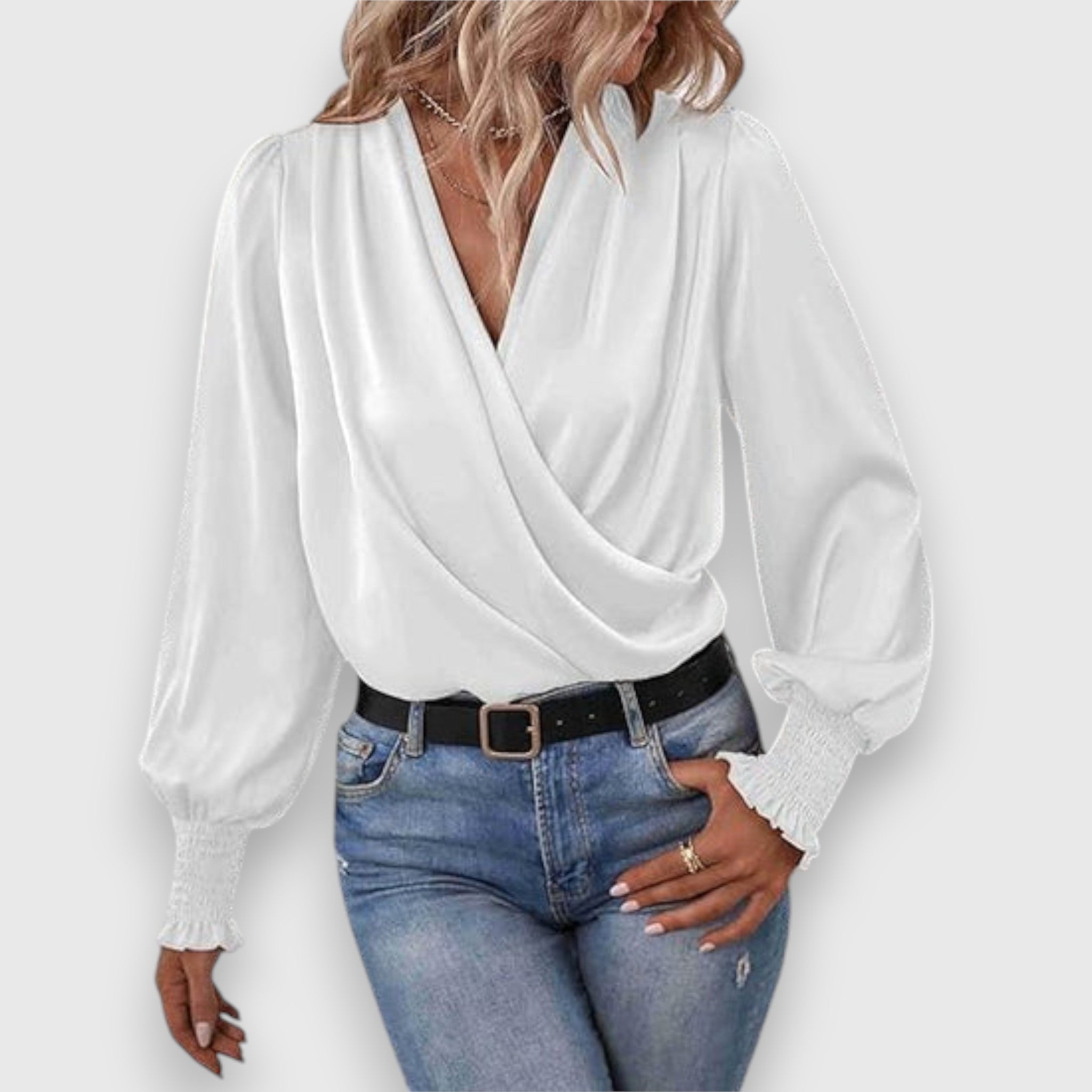 Lysoria | Slim fit wikkelblouse voor dames – Elegante, casual blouse met lange mouwen