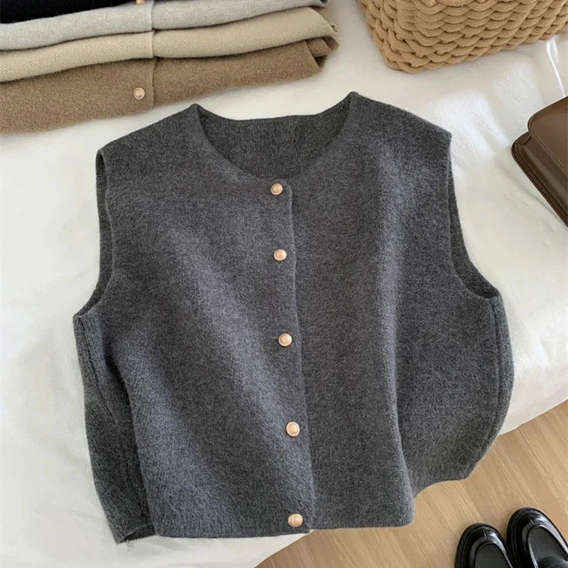Rosyra | Stijlvolle Dames Mouwloze Gebreide Gilet – Knopen Vest, Casual Chic Layering Trui
