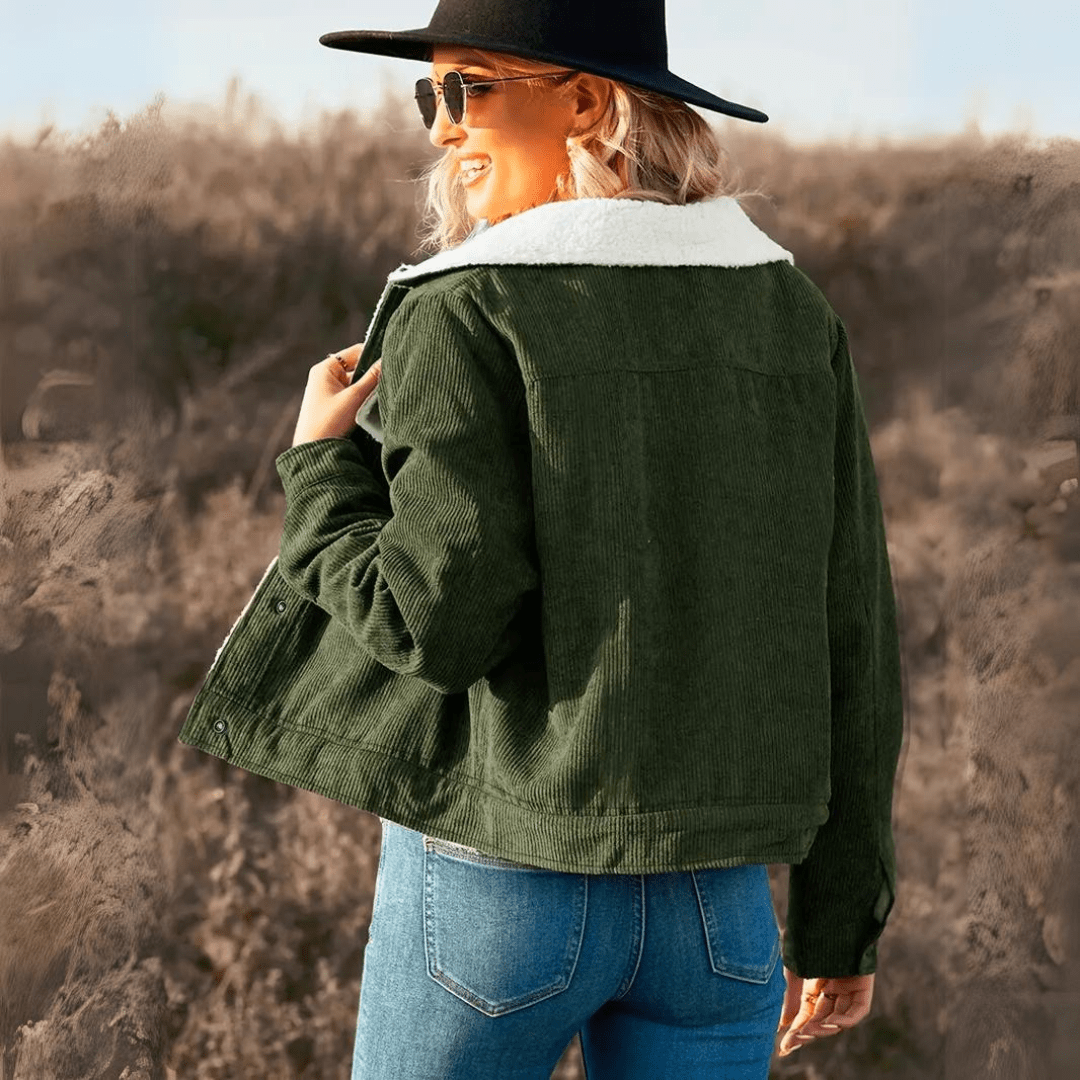 Edna |  Corduroy cropped jasje, gevoerd met sherpa, warm en comfortabel, winterjas voor laagjeslook
