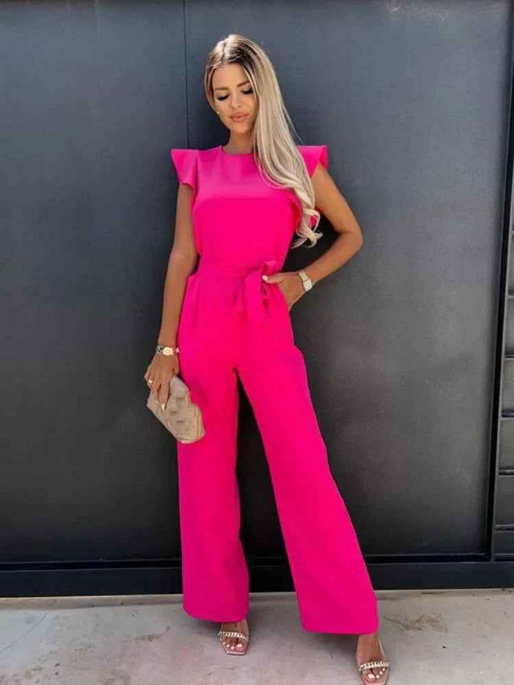 Zynara | Wijde broekspijp jumpsuit met taillekoord voor dames, lichtgewicht en casual