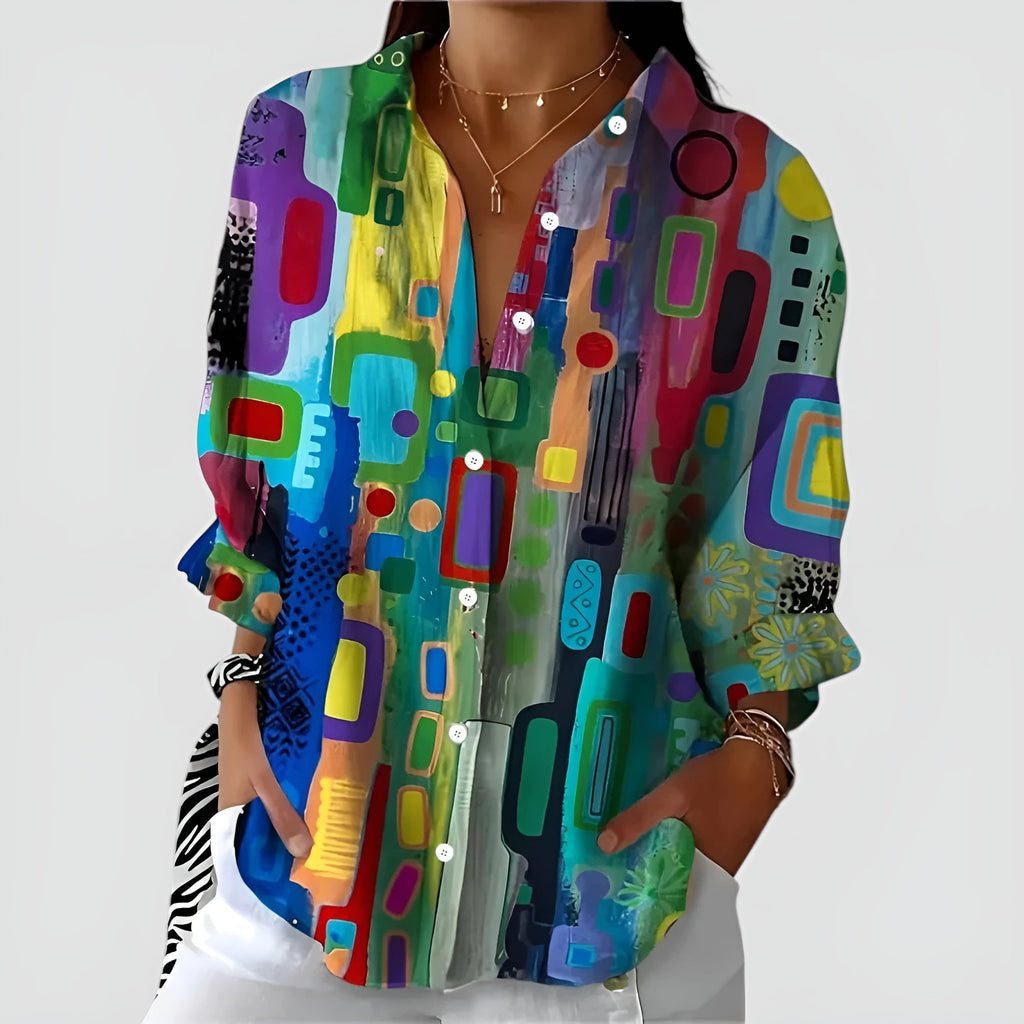 Irivana | Artistieke bloemenprintblouse voor dames, casual top met relaxte pasvorm