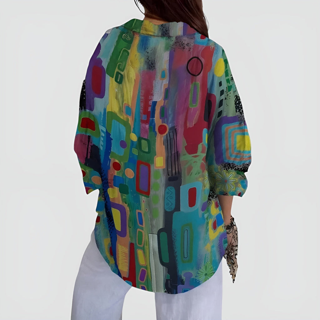 Irivana | Artistieke bloemenprintblouse voor dames, casual top met relaxte pasvorm