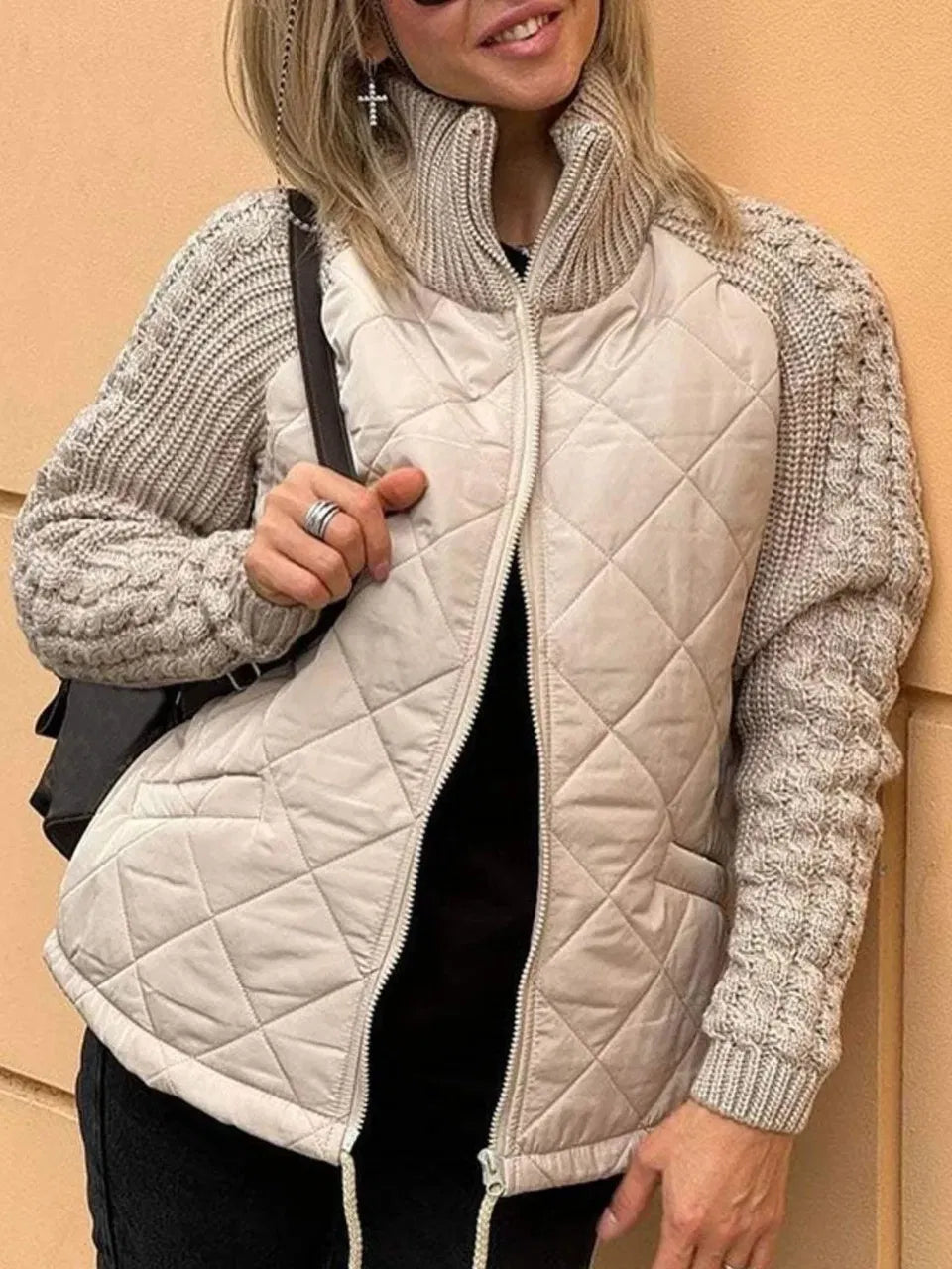 Myrivelle | Doudoune femme – Manches longues en maille, col montant, manteau d'hiver léger et chaud