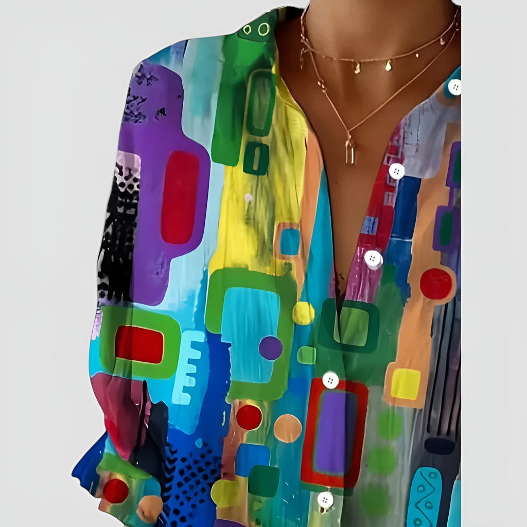 Irivana | Artistieke bloemenprintblouse voor dames, casual top met relaxte pasvorm