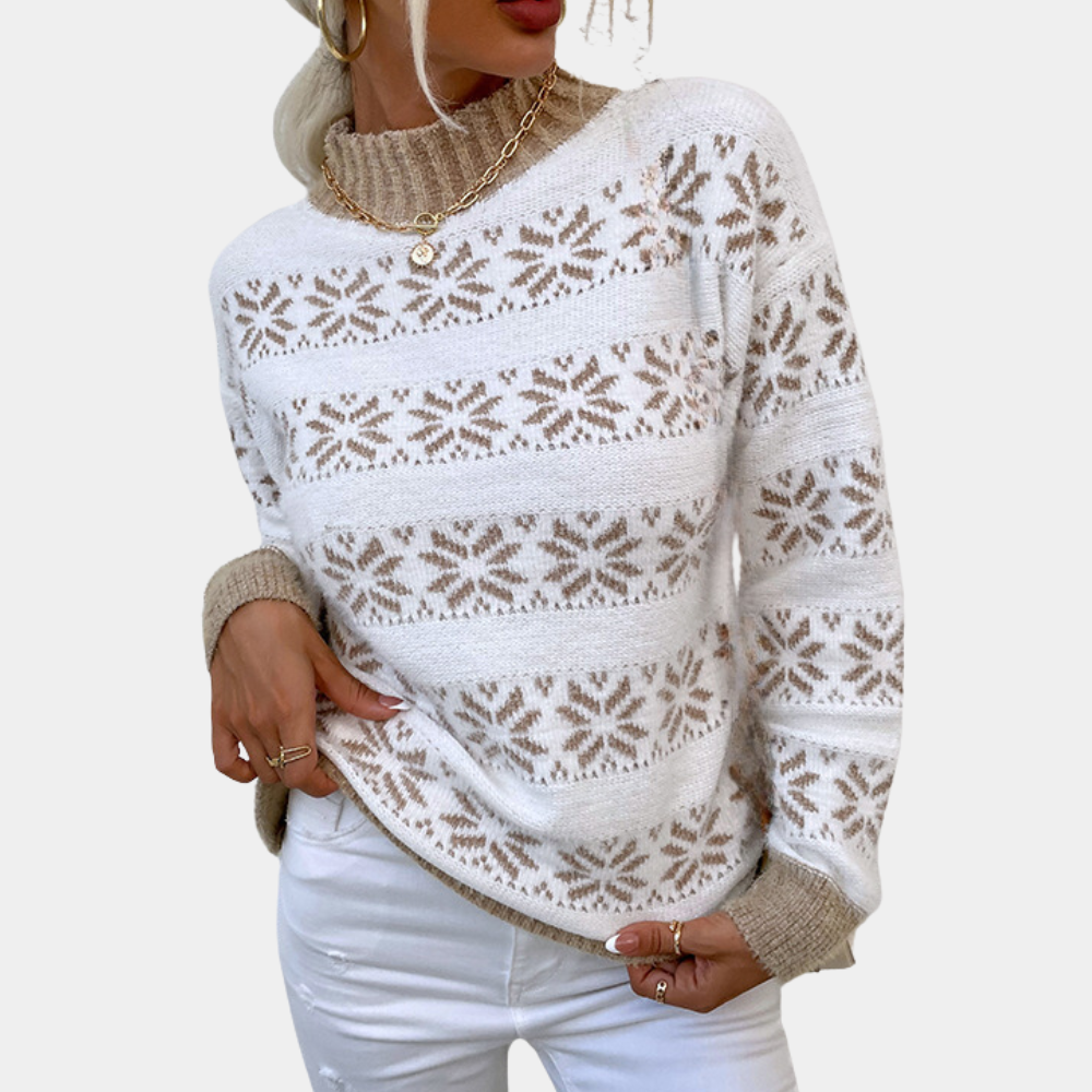 Anwen | Dames coltrui met sneeuwvlokpatroon en kleurblok - Elegante winterstijl
