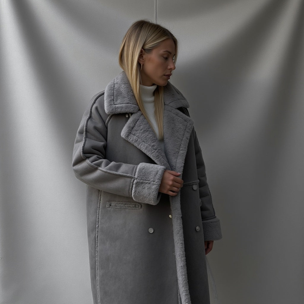 Isilith | Suède winterjas voor dames met fleecevoering – Warme, stijlvolle jas voor koud weer