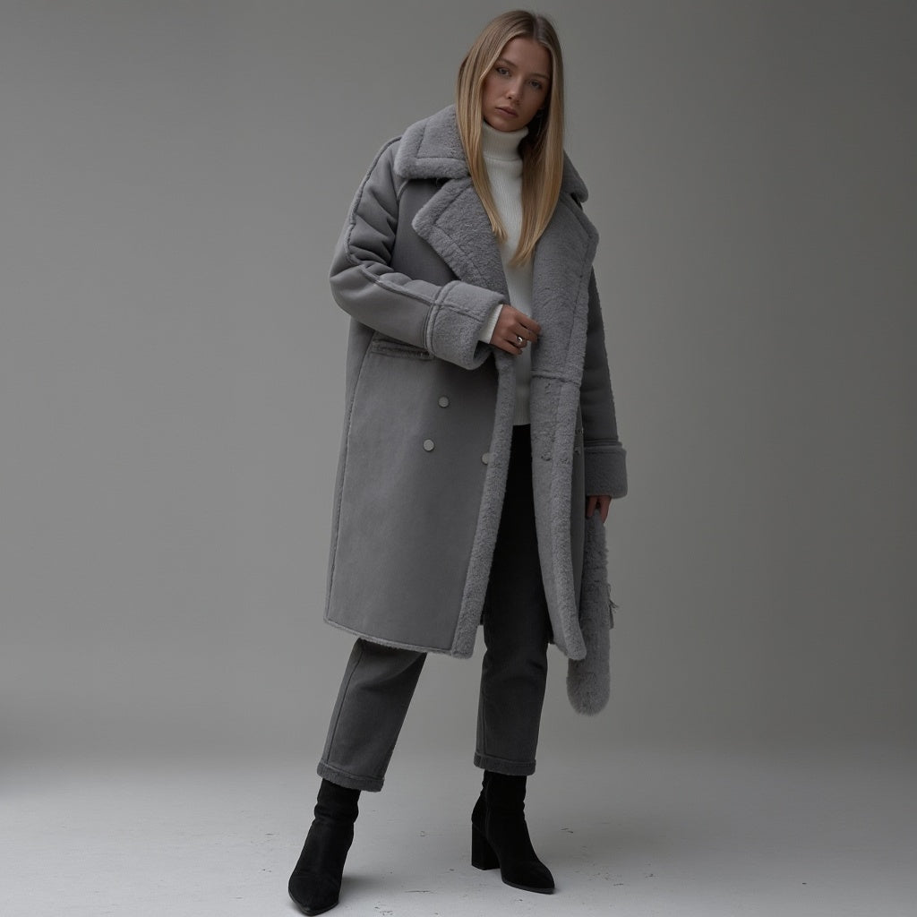 Isilith | Suède winterjas voor dames met fleecevoering – Warme, stijlvolle jas voor koud weer