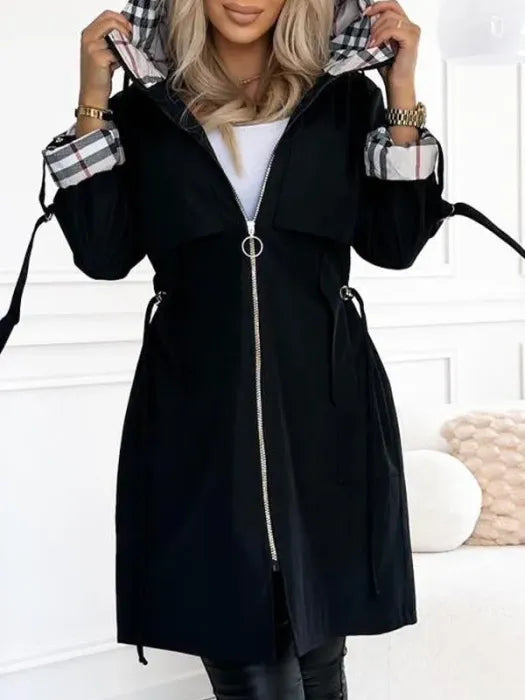 Queniva | Veste femme imperméable, coupe-vent avec capuche et fermeture éclair – Légère, décontractée