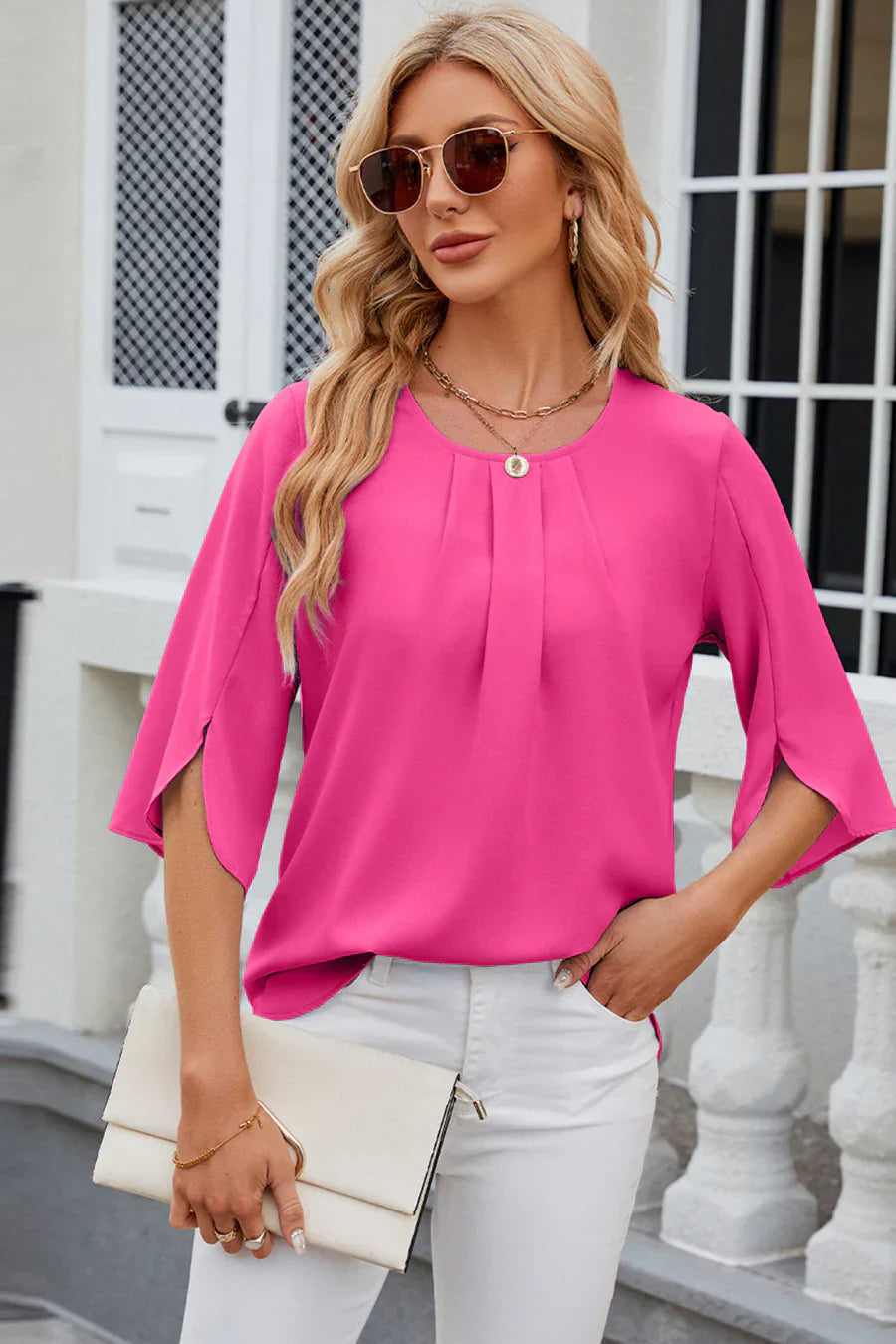 Gylvera | Women's Blouse with Bell Sleeves - Elegant, Flowy Long-Sleeved Top