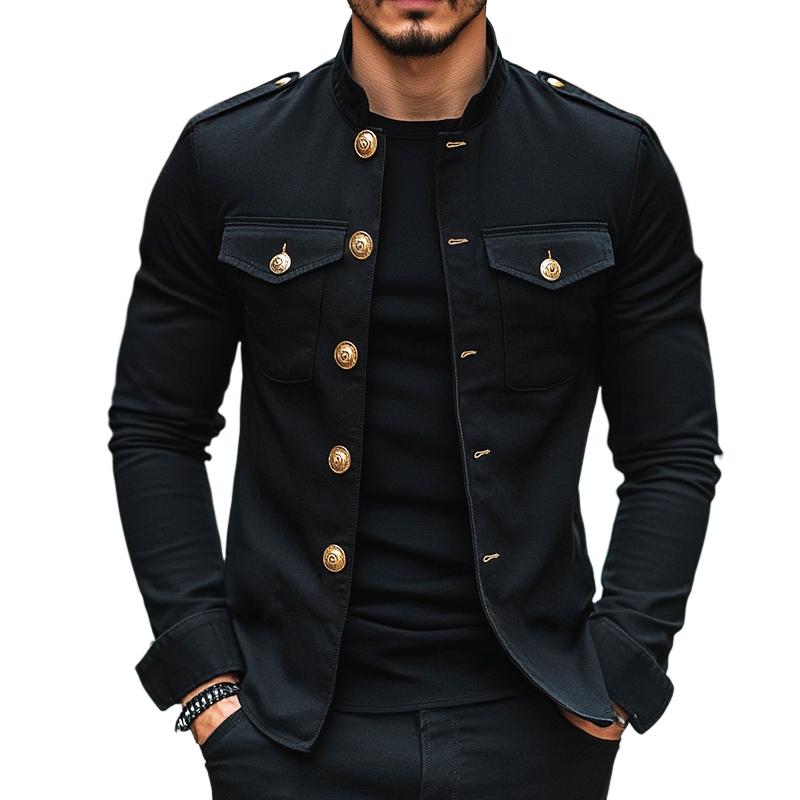 Xavren | Retro casual herenjas met knoopsluiting en opstaande kraag – effen lichtgewicht jas met lange mouwen om in laagjes te dragen