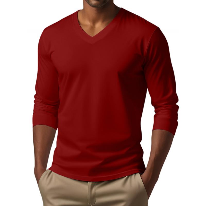 Sylkaris | Heren Slim Fit T-shirt met V-hals en lange mouwen - Casual T-shirt van katoenmix