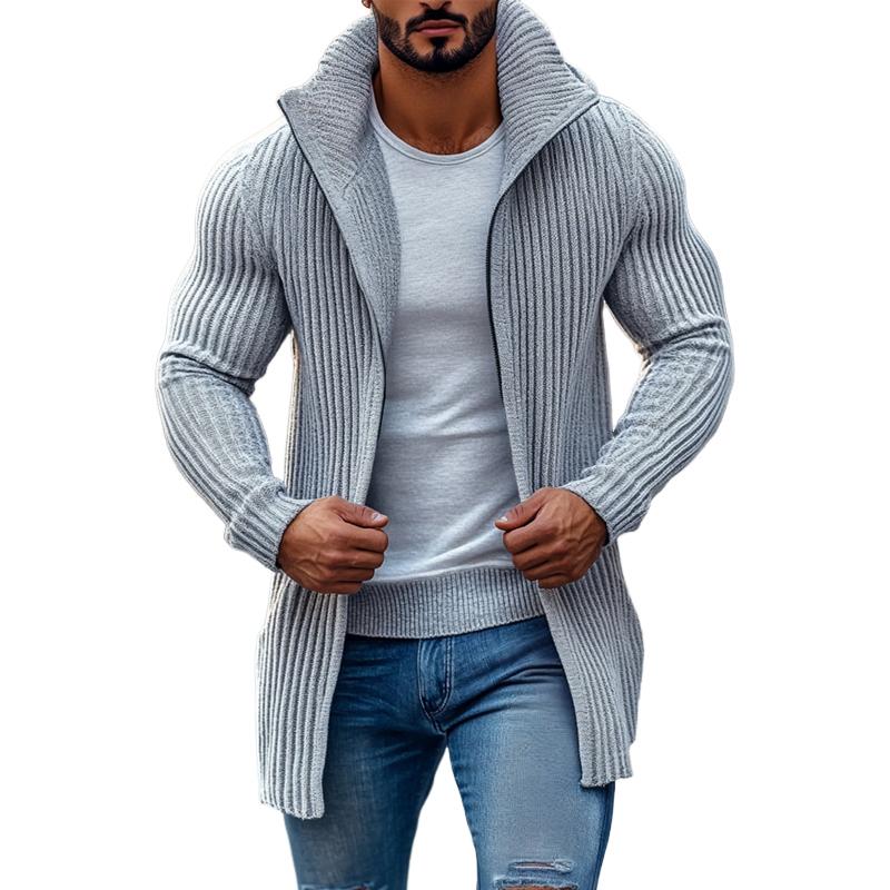 Xylar | Heren gebreid vest met opstaande kraag, lange mouwen, geribd, knoopsluiting, halflang