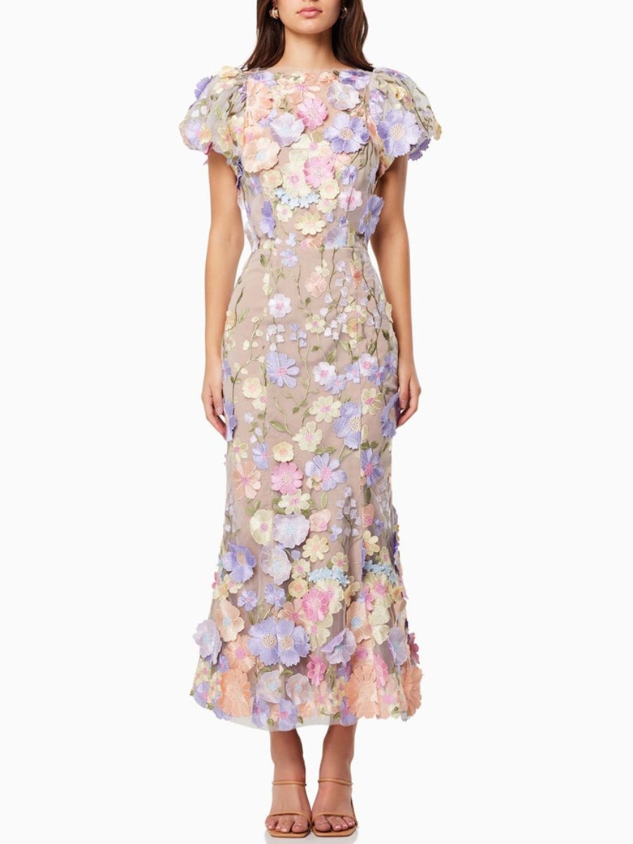 Andressa | Bloemige lange jurk voor dames - Elegante jurk met korte mouwen
