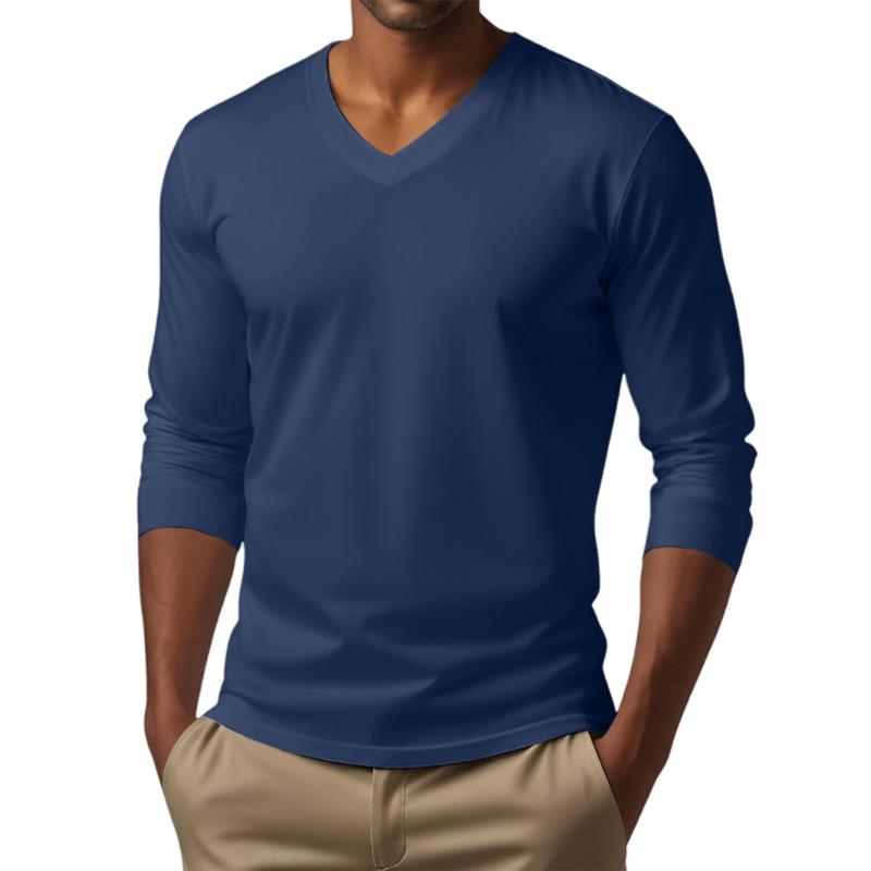 Sylkaris | Heren Slim Fit T-shirt met V-hals en lange mouwen - Casual T-shirt van katoenmix
