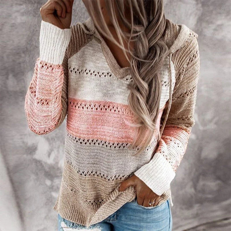 Rinelle | Sweat à capuche tricoté pour femme – pull doux à capuche, pull décontracté à manches longues