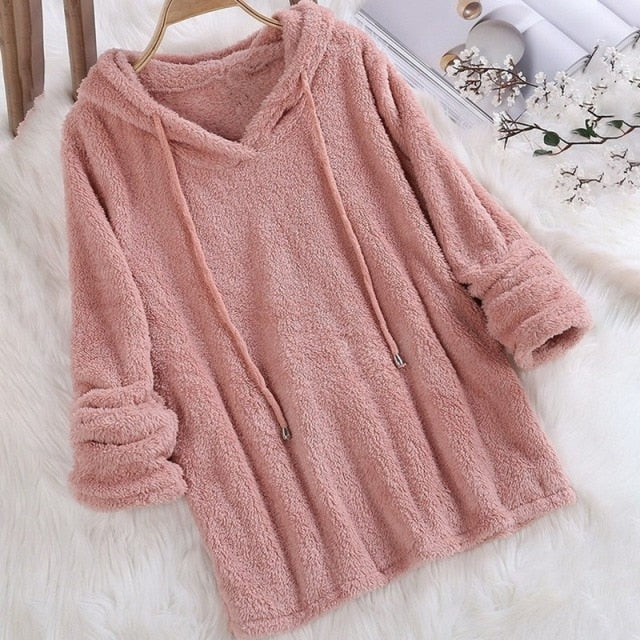 Kalyra | Teddy fleece zachte winterhoodie, pluche pullover sweatshirt, warme, comfortabele