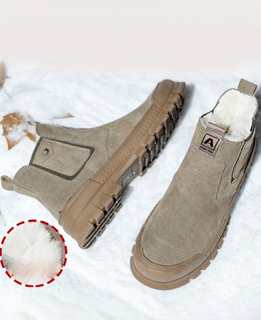 FrostTread | Warme, met pluche gevoerde enkellaarzen voor heren – Comfortabele, antislip leren schoenen