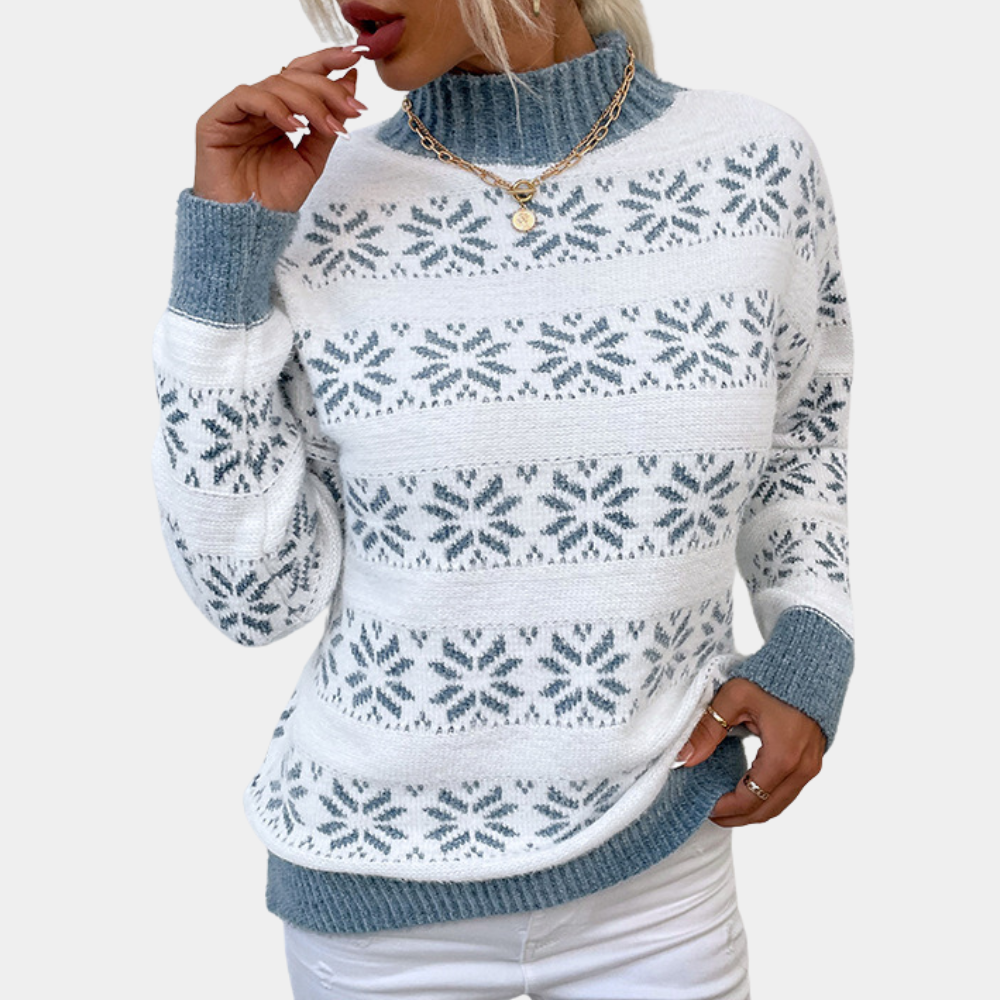 Anwen | Dames coltrui met sneeuwvlokpatroon en kleurblok - Elegante winterstijl