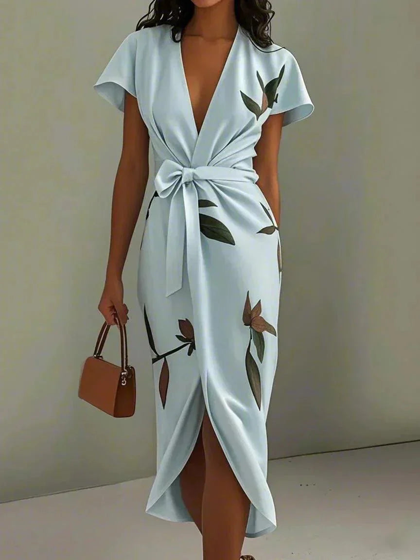 Jara | Elegante midi-wikkeljurk voor dames – Luchtige zomerjurk met V-hals