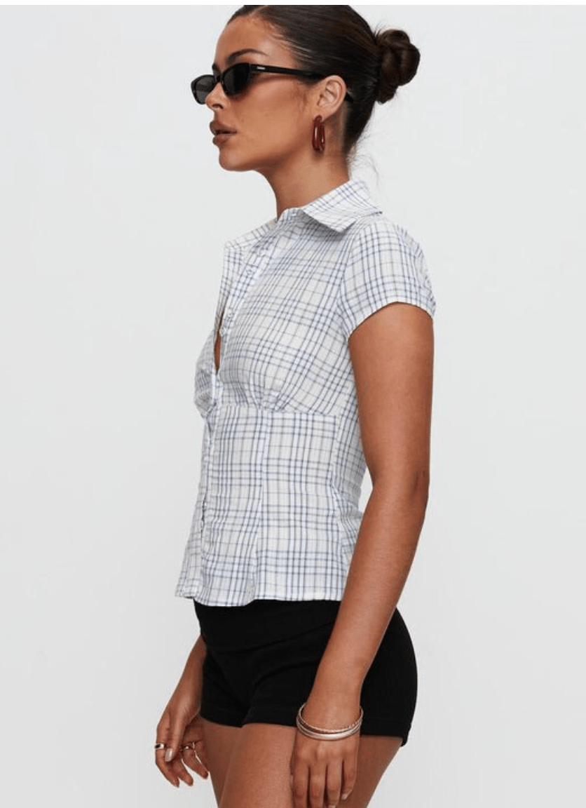 Xylvra | Dames Retro Bloom Katoen-Linnen Top – Slim Fit Korte Mouwen Blouse