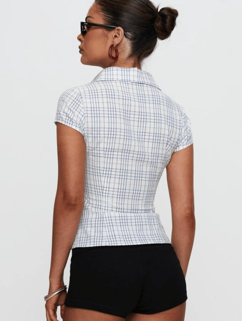 Xylvra | Dames Retro Bloom Katoen-Linnen Top – Slim Fit Korte Mouwen Blouse