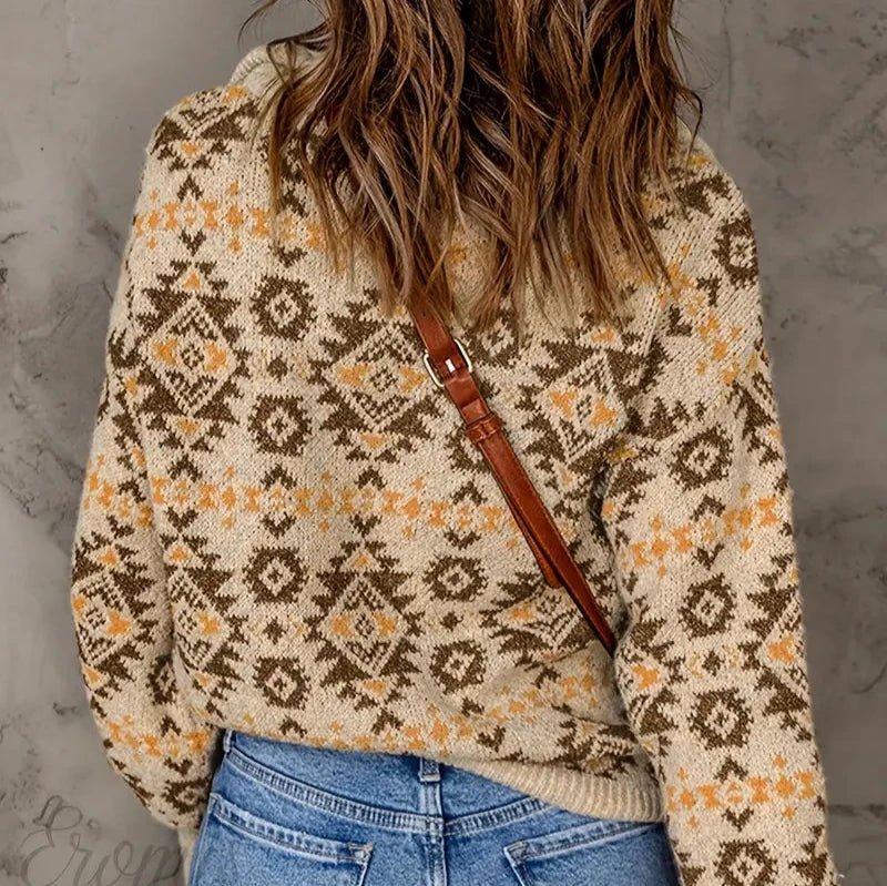 Yulia | Trui met halflange ritssluiting en Aztekenprint - Retro Fair Isle Ontwerp, Knusse Knit, Winter Top