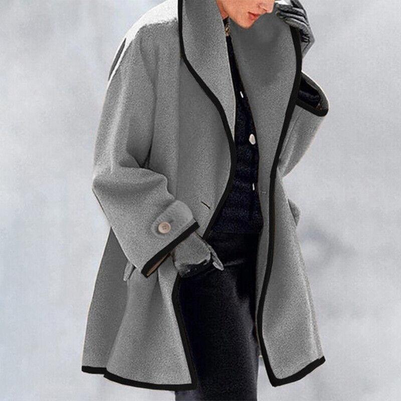 Luvin | Wollen damesjas – Stijlvolle lange winterjas, losse pasvorm, knoopsluiting, casual en elegant
