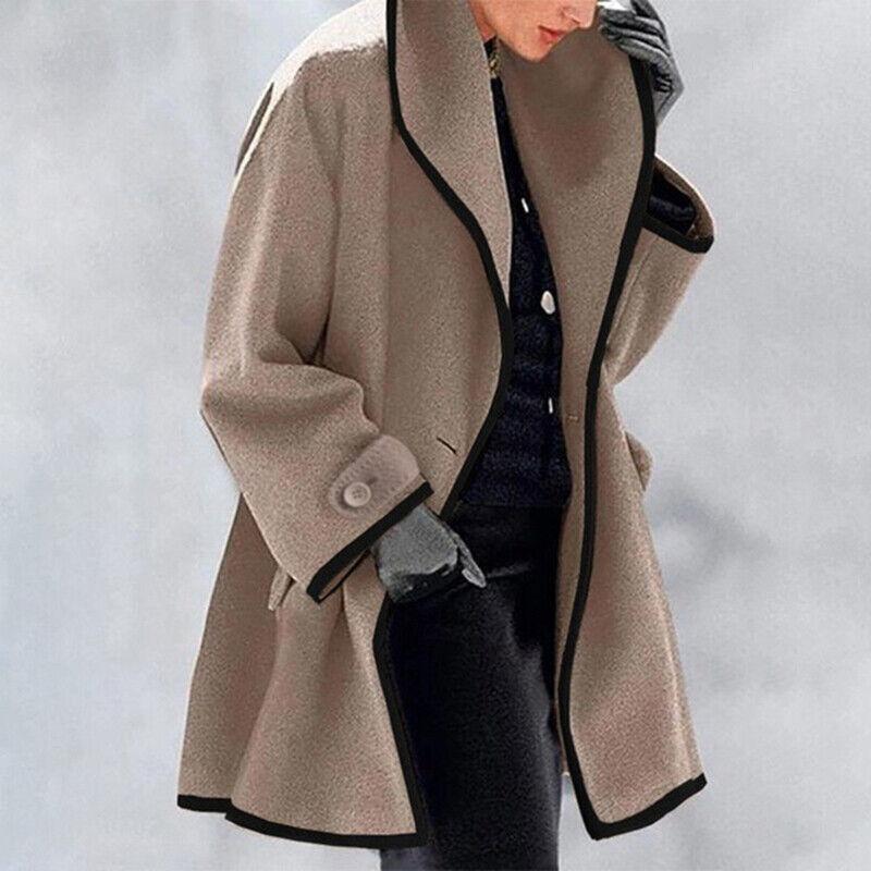 Luvin | Wollen damesjas – Stijlvolle lange winterjas, losse pasvorm, knoopsluiting, casual en elegant
