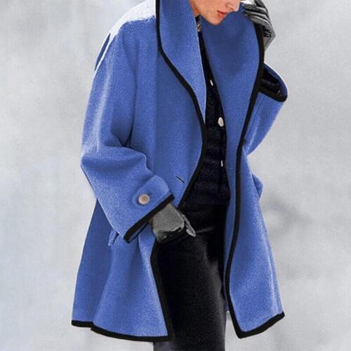 Luvin | Wollen damesjas – Stijlvolle lange winterjas, losse pasvorm, knoopsluiting, casual en elegant