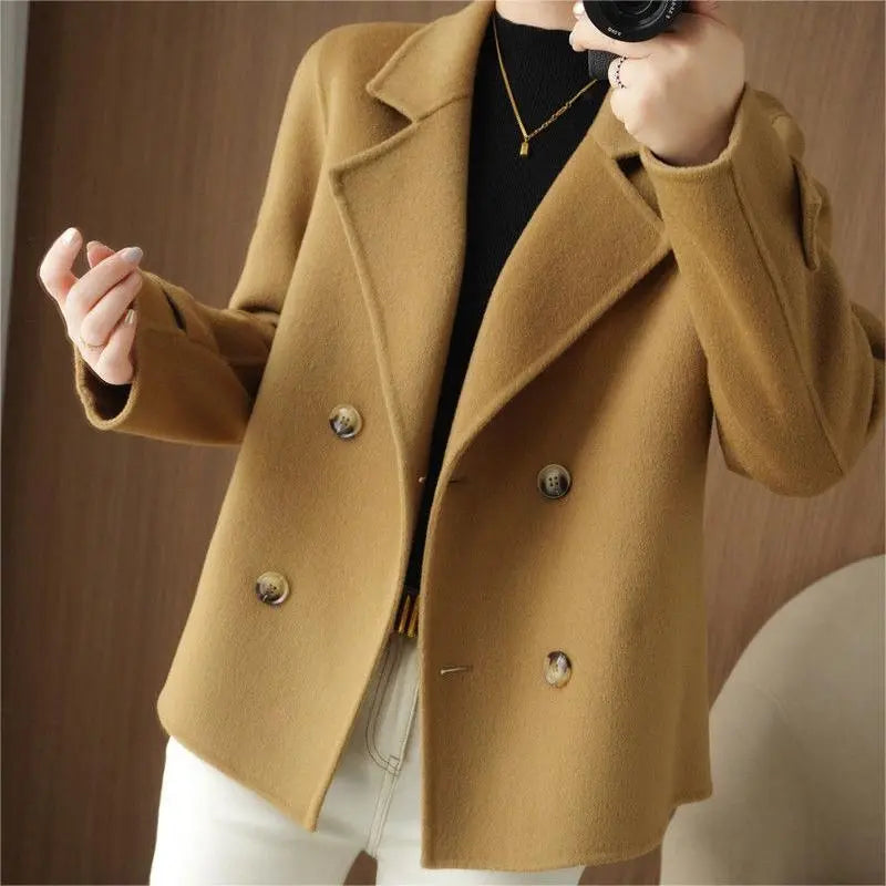 Malena | Korte, losse tweed blazerjas voor dames – Chique winterjas met kraag