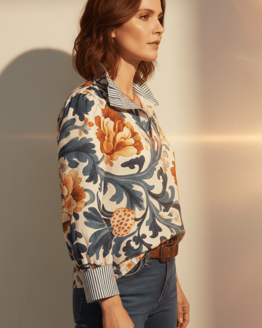 Pavelle | Dames Bloemenprint Blouse – Lichtgewicht Katoenmix Top met Lange Mouwen
