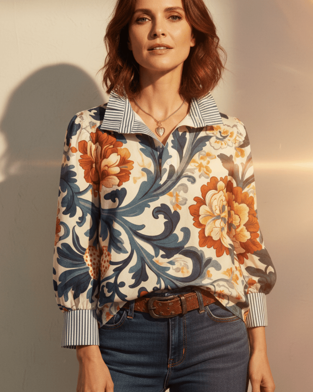 Pavelle | Dames Bloemenprint Blouse – Lichtgewicht Katoenmix Top met Lange Mouwen