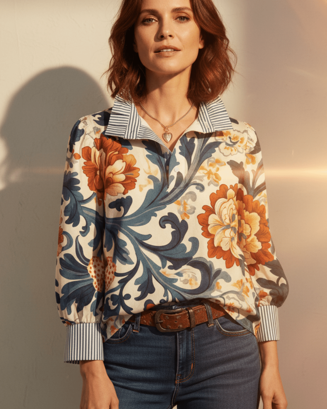 Pavelle | Dames Bloemenprint Blouse – Lichtgewicht Katoenmix Top met Lange Mouwen