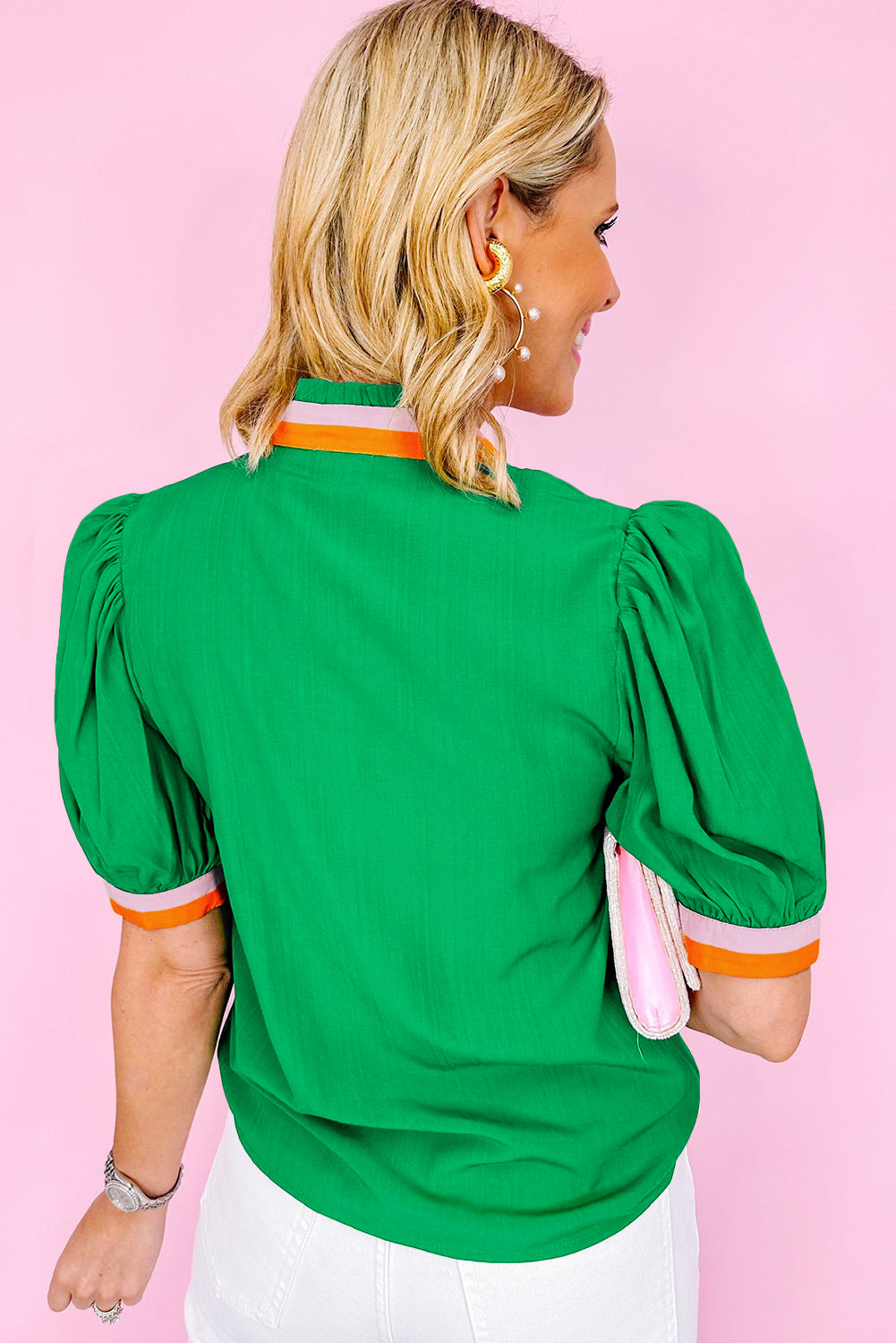 Maryanne | Kleurrijke V-hals Pofmouw Blouse