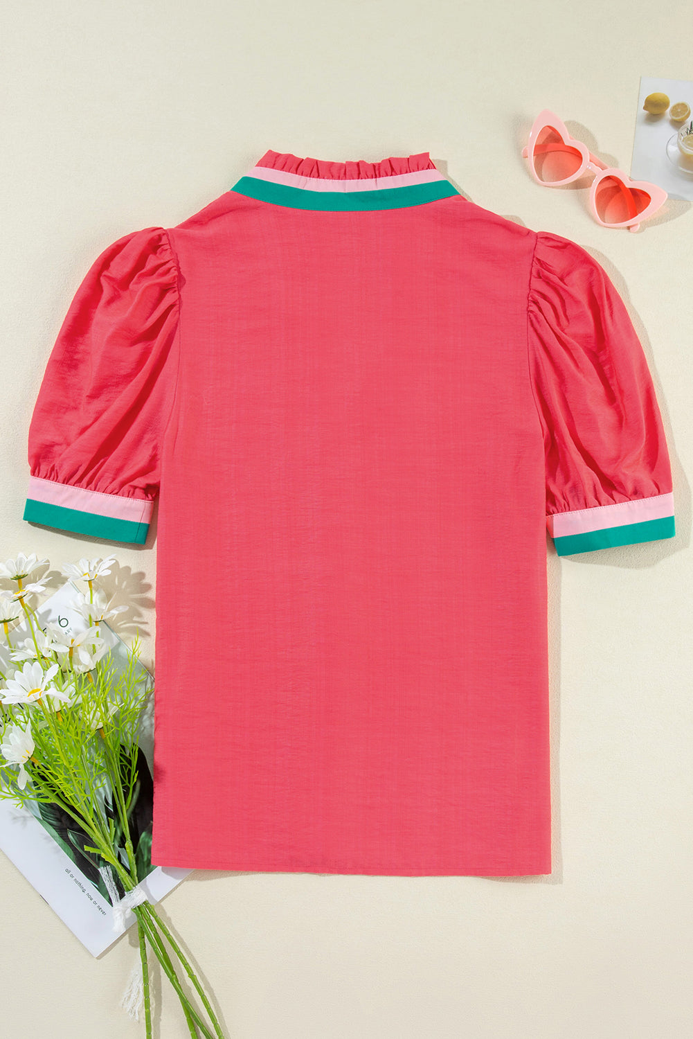 Maryanne | Kleurrijke V-hals Pofmouw Blouse