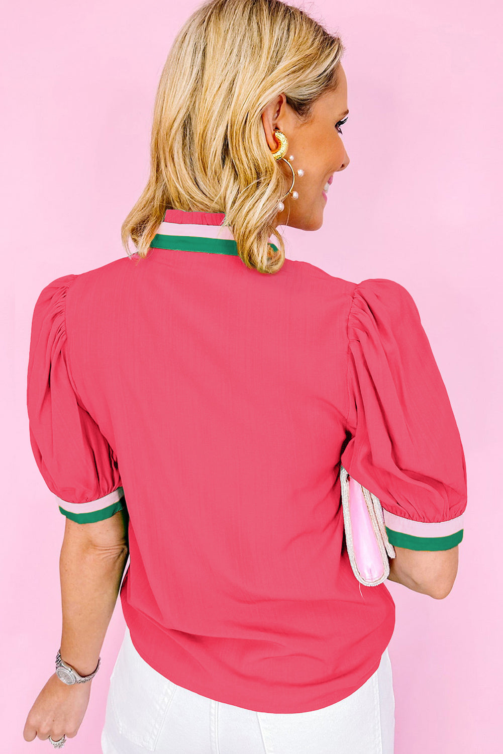Maryanne | Kleurrijke V-hals Pofmouw Blouse