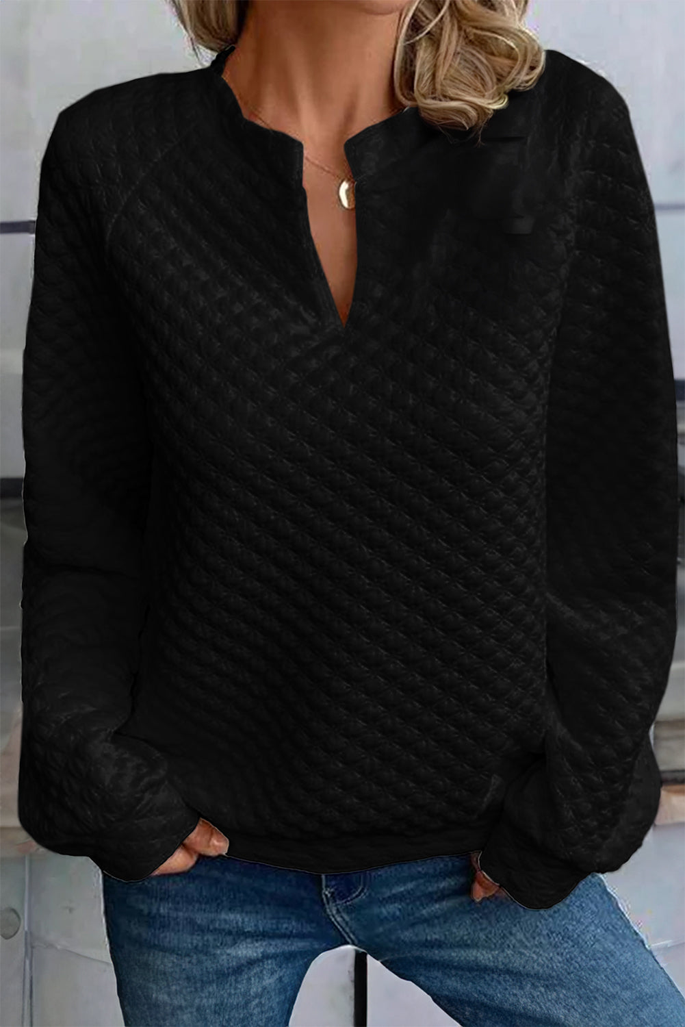 Estara | Women's Top with Split Neck and Puffed Long Sleeves - Casual & Comfortable