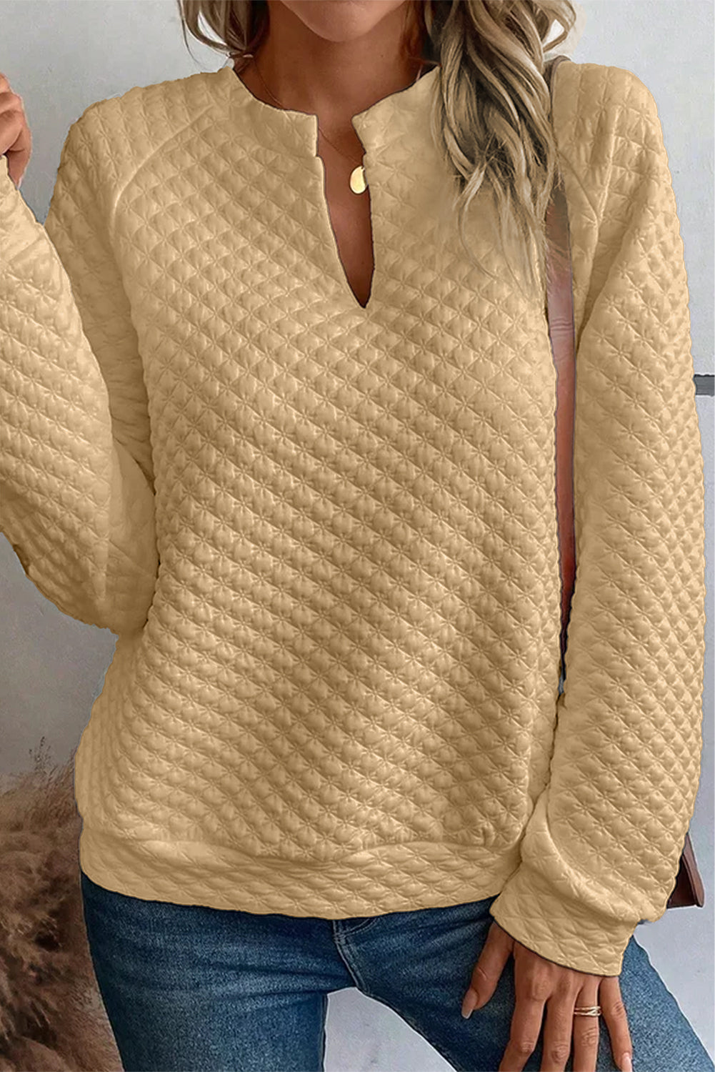 Estara | Women's Top with Split Neck and Puffed Long Sleeves - Casual & Comfortable