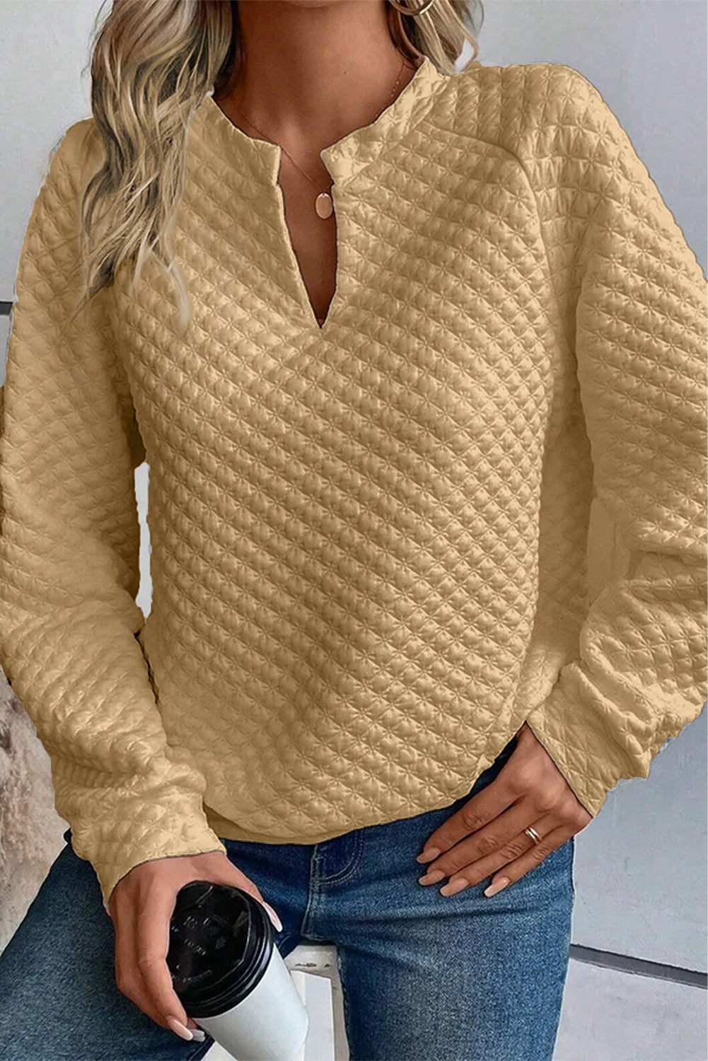 Estara | Women's Top with Split Neck and Puffed Long Sleeves - Casual & Comfortable