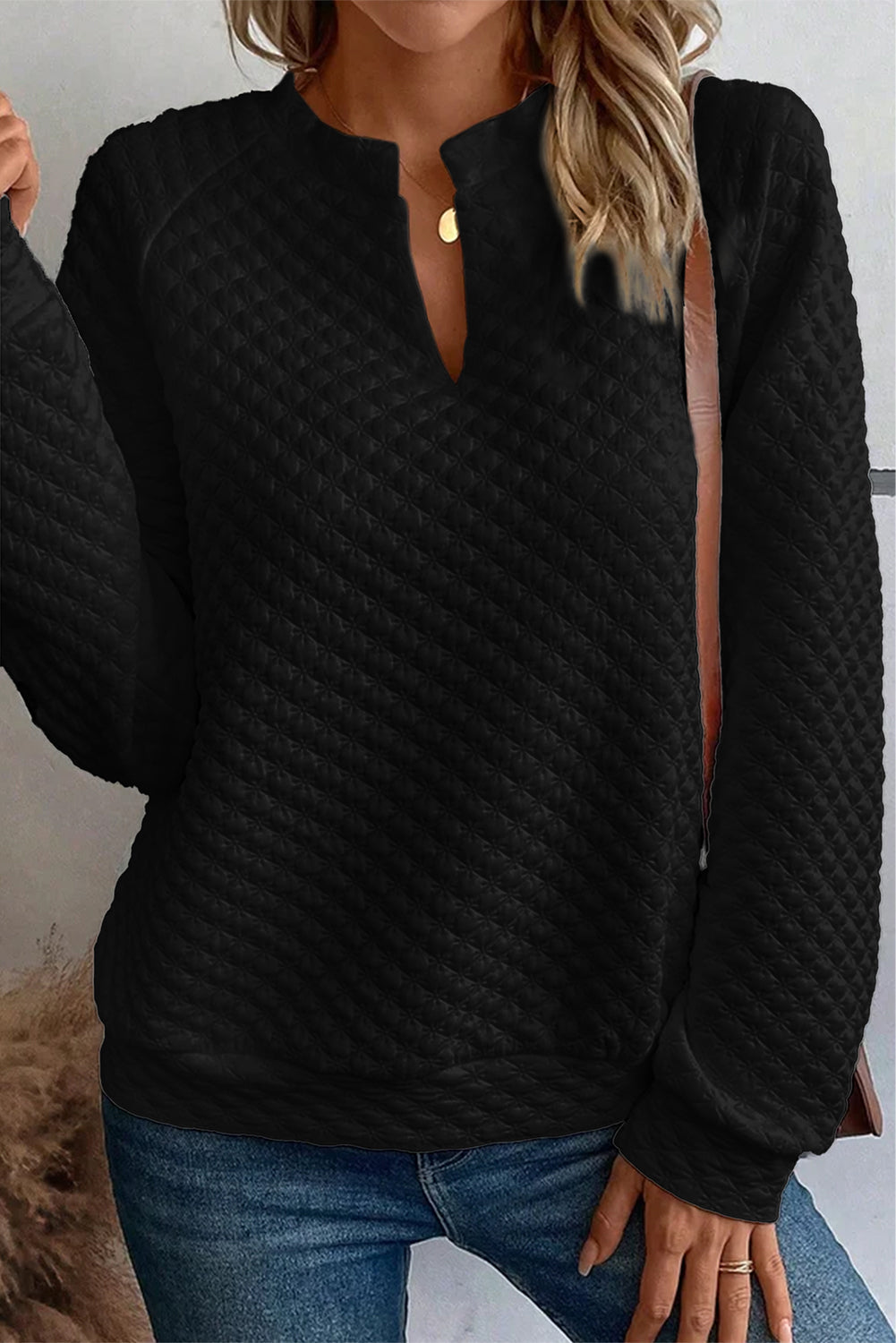 Estara | Women's Top with Split Neck and Puffed Long Sleeves - Casual & Comfortable