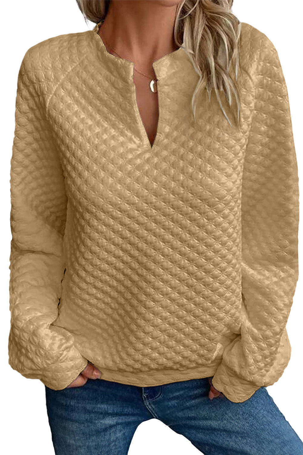 Estara | Women's Top with Split Neck and Puffed Long Sleeves - Casual & Comfortable