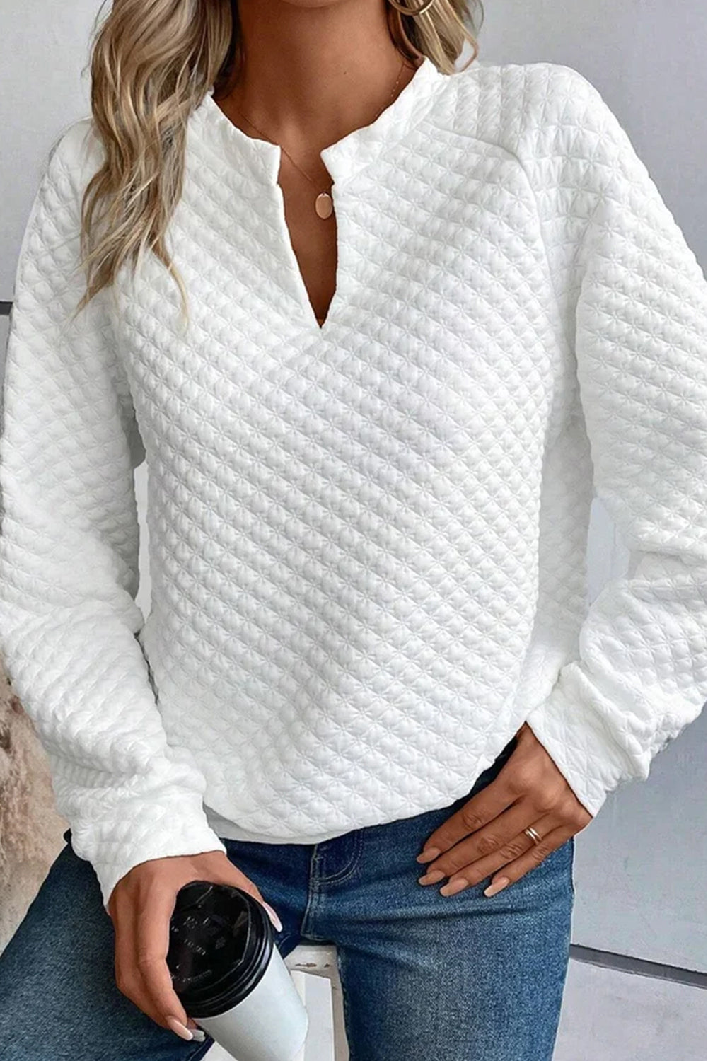 Estara | Women's Top with Split Neck and Puffed Long Sleeves - Casual & Comfortable