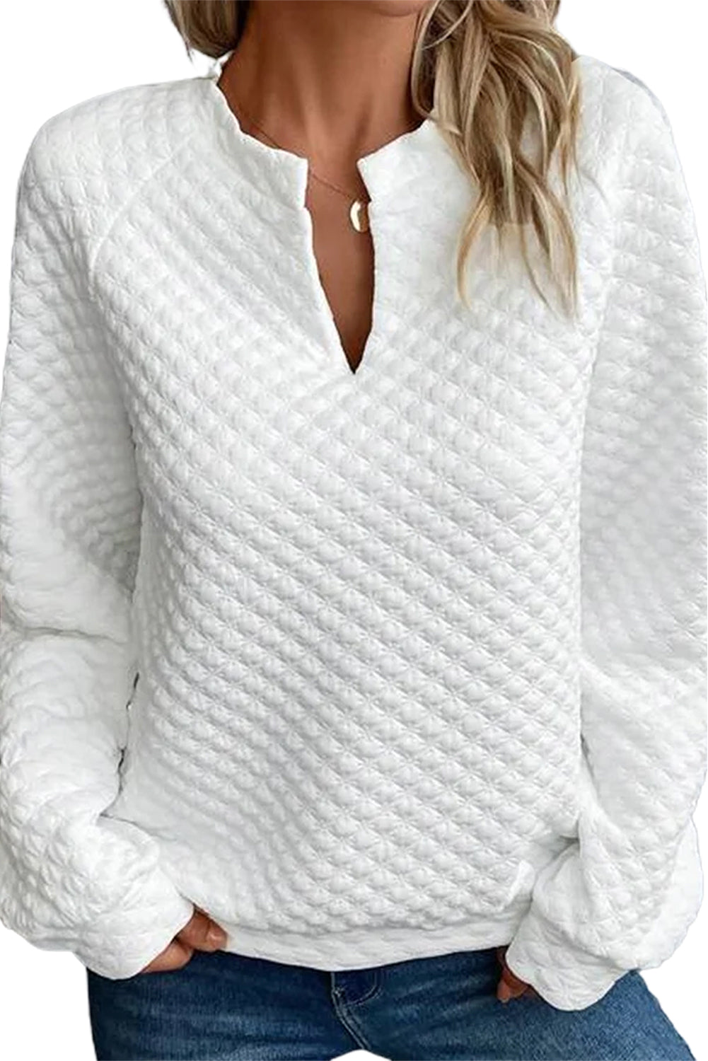 Estara | Damestop met gespleten hals en gewatteerde lange mouwen - Casual & Comfortabel