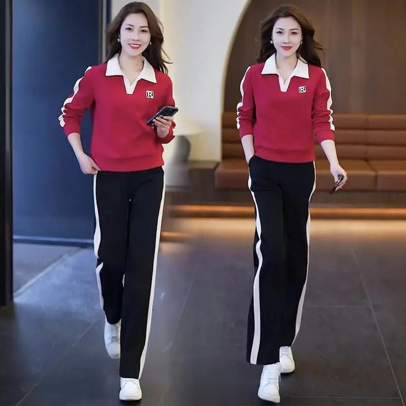 Alinde | Casual 2-delige sportset voor dames – Sweatshirt met lange mouwen en reverskraag & broek voor fitness