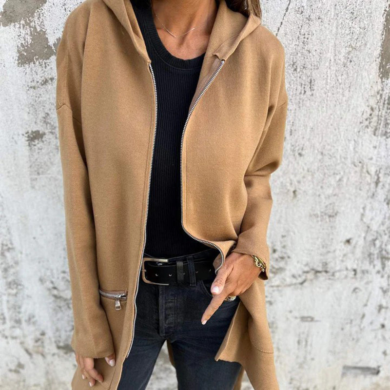 Inyssa | Sweat à capuche zippé – Sweat à capuche long, léger et décontracté, fermeture éclair intégrale, poches