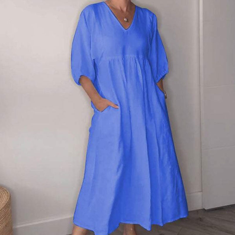 Daelina | Zomerjurk voor dames – Comfortabele, chique jurk voor dagelijks gebruik met V-hals