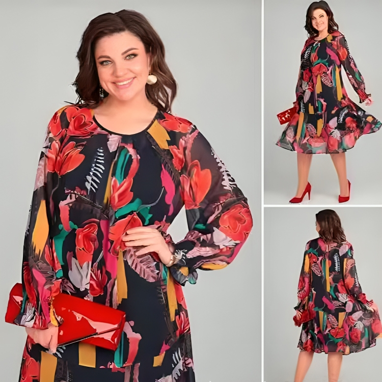 Avenly | Losvallende damesjurk met bloemenprint – Midi model met lange mouwen, casual voor dagelijks gebruik