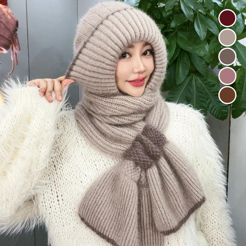 CozyBreeze | Winddichte muts met sjaal voor dames – Warme gebreide wintermuts met oorbescherming