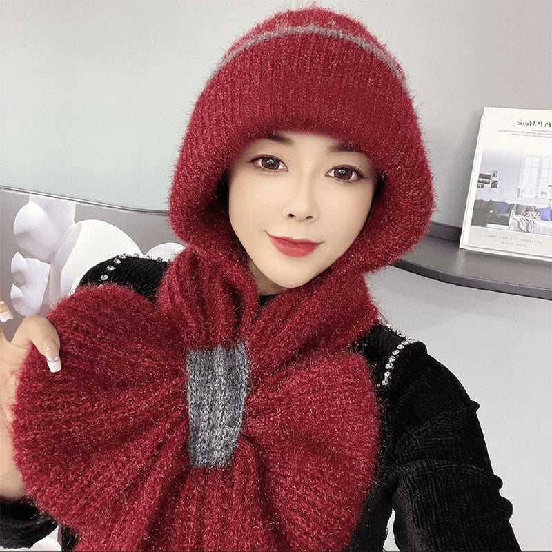 CozyBreeze | Winddichte muts met sjaal voor dames – Warme gebreide wintermuts met oorbescherming