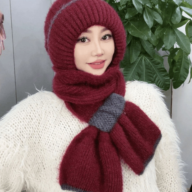 CozyBreeze | Winddichte muts met sjaal voor dames – Warme gebreide wintermuts met oorbescherming